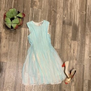 ASOS Blue Chiffon Flare Skirt Mesh Insert Dress